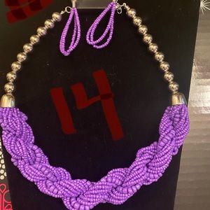 Purple necklace and earrings